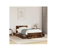 vidaXL Bedframe met hoofdbord bewerkt hout gerookt eiken 75x190 cm3295622 Marron G