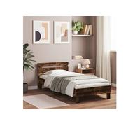Bedframe met hoofdbord bewerkt hout gerookt eiken 75x190 cm838572