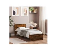 Bedframe met hoofdbord bewerkt hout gerookt eiken 75x190 cm838663