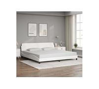 Cadre de Lit avec Tête de Lit, Lit Rembourré avec Sommier à Lattes, Lit Double avec Pied Chambre à Coucher, Blanc 200x200 cm Similicuir