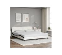 vidaXL Cadre de Lit et Tête de Lit, Lit Rembourré avec Sommier à Lattes, Lit Double avec Pied Chambre à Coucher, Blanc et Noir 180x200 cm Similicuir Blanc
