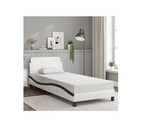 Cadre de Lit avec Tête de Lit, Lit Rembourré avec Sommier à Lattes, Lit Simple avec Pied Chambre, Blanc et Noir 90x200cm Similicuir