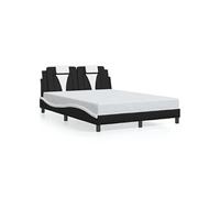 vidaXL Cadre de Lit et Tête de Lit, Lit Rembourré avec Coussin, Lit Double, Lit Adulte Chambre, Moderne, Noir et Blanc 140x200 cm Similicuir Noir