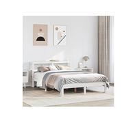 vidaXL Bedframe met hoofdbord massief grenenhout wit 150x200 cm3306050 Blanc G