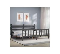 Vidaxl Cadre De Lit Avec Tête De Lit Gris 200x200 Cm Bois Massif Marron
