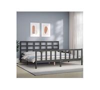 Vidaxl Cadre De Lit Avec Tête De Lit Gris 200x200 Cm Bois Massif Marron