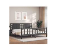 Vidaxl Cadre De Lit Avec Tête De Lit Gris 200x200 Cm Bois Massif Marron