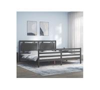 Bedframe met hoofdbord massief hout grijs 200x200 cm3194073