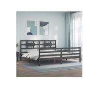 Bedframe met hoofdbord massief hout grijs 200x200 cm3194463