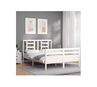 Bedframe met hoofdbord massief hout wit 120x200 cm3194697