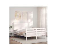 Vidaxl Cadre De Lit Avec Tête De Lit Blanc 120x200 Cm Bois Massif Blanc
