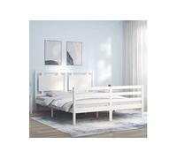 Bedframe met hoofdbord massief hout wit 160x200 cm3194062