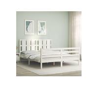 Vidaxl Cadre De Lit Avec Tête De Lit Blanc 160x200 Cm Bois Massif Blanc