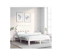 Bedframe met hoofdbord massief hout wit3193697