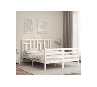 vidaXL Cadre de lit avec tête de lit Blanc Petit Double Bois Massif, lit, mobilier de Chambre à Coucher, lit en Bois, lit Double, Cadre de lit en Bois