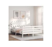 vidaXL Bedframe met hoofdbord massief hout wit3195292 Blanc G