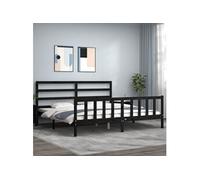 Vidaxl Cadre De Lit Avec Tête De Lit Noir 200x200 Cm Bois Massif Marron