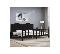 Vidaxl Cadre De Lit Avec Tête De Lit Noir 200x200 Cm Bois Massif Marron