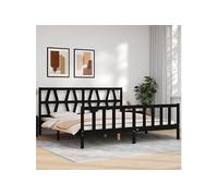 Vidaxl Cadre De Lit Avec Tête De Lit Noir 200x200 Cm Bois Massif Marron