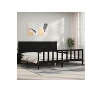 Vidaxl Cadre De Lit Avec Tête De Lit Noir 200x200 Cm Bois Massif Marron