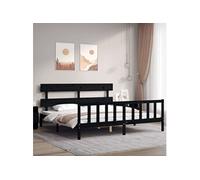 Bedframe met hoofdbord massief hout zwart 200x200 cm3193295