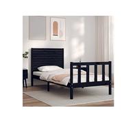 Bedframe met hoofdbord massief hout zwart3193170
