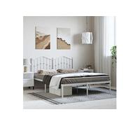 vidaXL Cadre de lit sommier à lattes avec tête de lit en métal blanc 150x200 cm