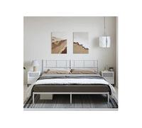 Cadre de Lit avec Tête de Lit, Lit de Double avec Sommier à Lattes, Lit Adulte avec Rangement Chambre, Moderne, Blanc 183x213 cm Métal