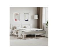 Cadre de lit métal avec tête de lit blanc 200x200 cm, lit double, meuble de chambre à coucher, lit d'invité, lit, cadre de lit en métal 353593