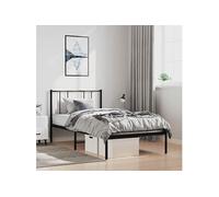 vidaXL Cadre de lit métal avec tête de lit Noir 100x190 cm, lit Simple, Meuble de Chambre à Coucher, lit d'invité, lit, Cadre de lit en métal, sommier