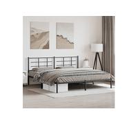 vidaXL Cadre de lit adulte avec tête de lit métal noir 193x203 cm sans matelas