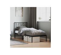vidaXL Cadre de lit métal sans matelas avec tête de lit noir 75x190 cm