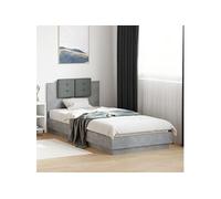 Bedframe met hoofdeinde bewerkt hout betongrijs 100x200 cm3209936