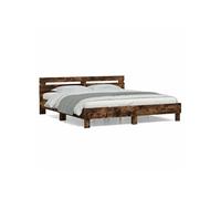 Bedframe met hoofdeinde bewerkt hout gerookt eiken 200x200 cm3207396