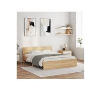 Vidaxl Cadre De Lit Avec Tête De Lit Et Led Chêne Sonoma 150x200 Cm Multicolore