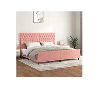 Cadre de Lit avec Tête de Lit Sommier à Lattes Lit Rembourré Cadre à Lattes Lit Double Adulte Meuble de Chambre Rose 200x200 cm Velours