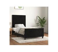 Cadre de Lit avec Tête de Lit Sommier à Lattes Lit Rembourré Cadre à Lattes Lit Simple Adulte Meuble de Chambre Noir 90x200 cm Velours
