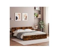 Vidaxl Cadre De Lit Avec Tête De Lit Chêne Fumé 160x200 Cm
