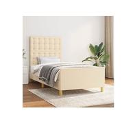Vidaxl Cadre De Lit Avec Tête De Lit Crème 90x190 Cm Tissu