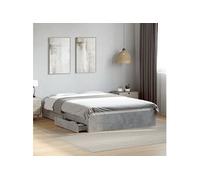 vidaXL Cadre de lit à tiroirs 135x190 cm Gris béton Bois d'ingénierie Sans matelas