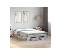 Bedframe met lades bewerkt hout betongrijs 150x200 cm3280744