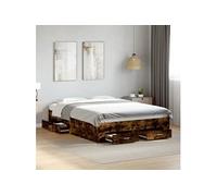 Vidaxl Cadre De Lit Avec Tiroirs Sans Matelas Chêne Fumé 135x190 Cm Marron
