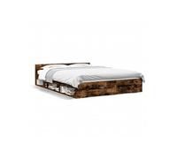 vidaXL Cadre de lit double avec tiroirs – Chêne fumé 140x190 cm, bois d'ingénierie