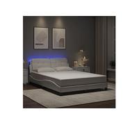 Vidaxl Cadre De Lit Avec Lumières Led Blanc 140x190 Cm Similicuir Blanc