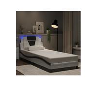 Vidaxl Cadre De Lit Avec Lumières Led Blanc Noir 90x190 Cm Similicuir Blanc