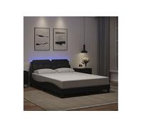 Cadre de lit avec lumières LED noir 140x200 cm similicuir, lit, sommier, lit en similicuir, meuble de chambre à coucher, lit double
