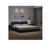 Cadre de Lit avec Lumières LED, Lit Rembourré, Lit Double, Lit Adulte de Chambre à Coucher Intérieur, Moderne, Noir 200x200 cm Similicuir