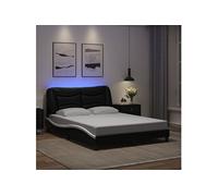 Cadre de Lit avec Lumières LED, Lit Rembourré, Lit Double, Lit Adulte de Chambre à Coucher Intérieur, Moderne, Noir Blanc 120x200 cm Similicuir