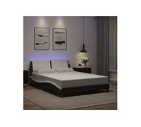 vidaXL Cadre de lit avec lumières LED noir blanc 140x200 cm similicuir, lit, sommier, lit en similicuir, meuble de chambre à