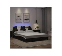 Cadre de Lit avec Lumières LED, Lit Rembourré avec Coussin, Lit Double, Lit Adulte Chambre, Moderne, Noir Blanc 160x200 cm Similicuir